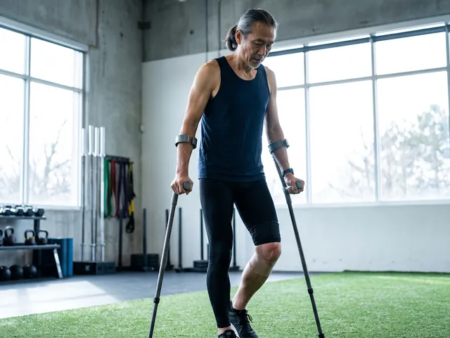 Patient using crutches during post-surgical recovery