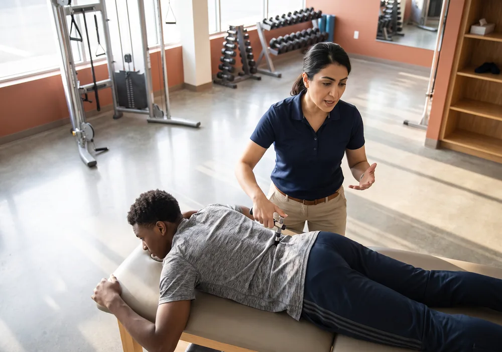 Therapist performing a gentle spinal manipulation technique