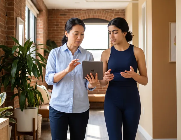 Physical therapist reviewing a treatment plan with a patient